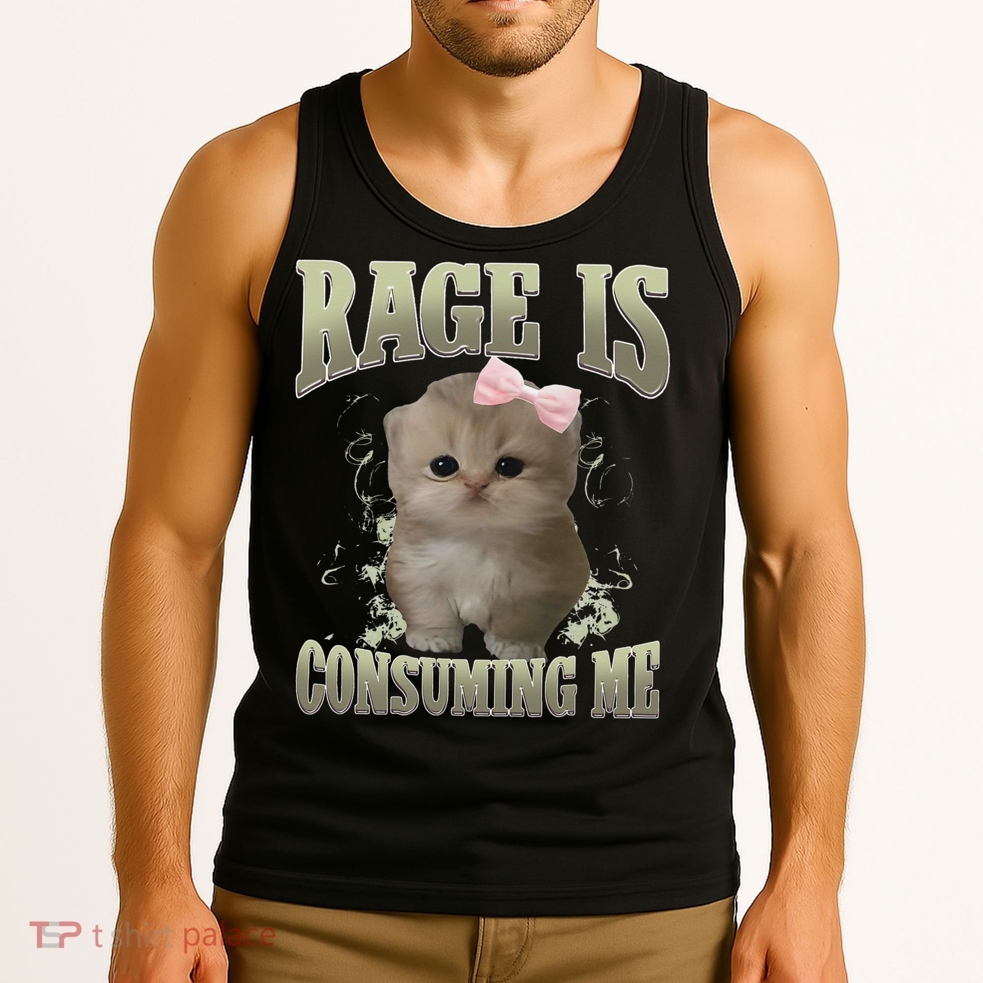 Rage Is Consuming Me Cute Coquette Bow Kawaii Cat Meme Tank Top