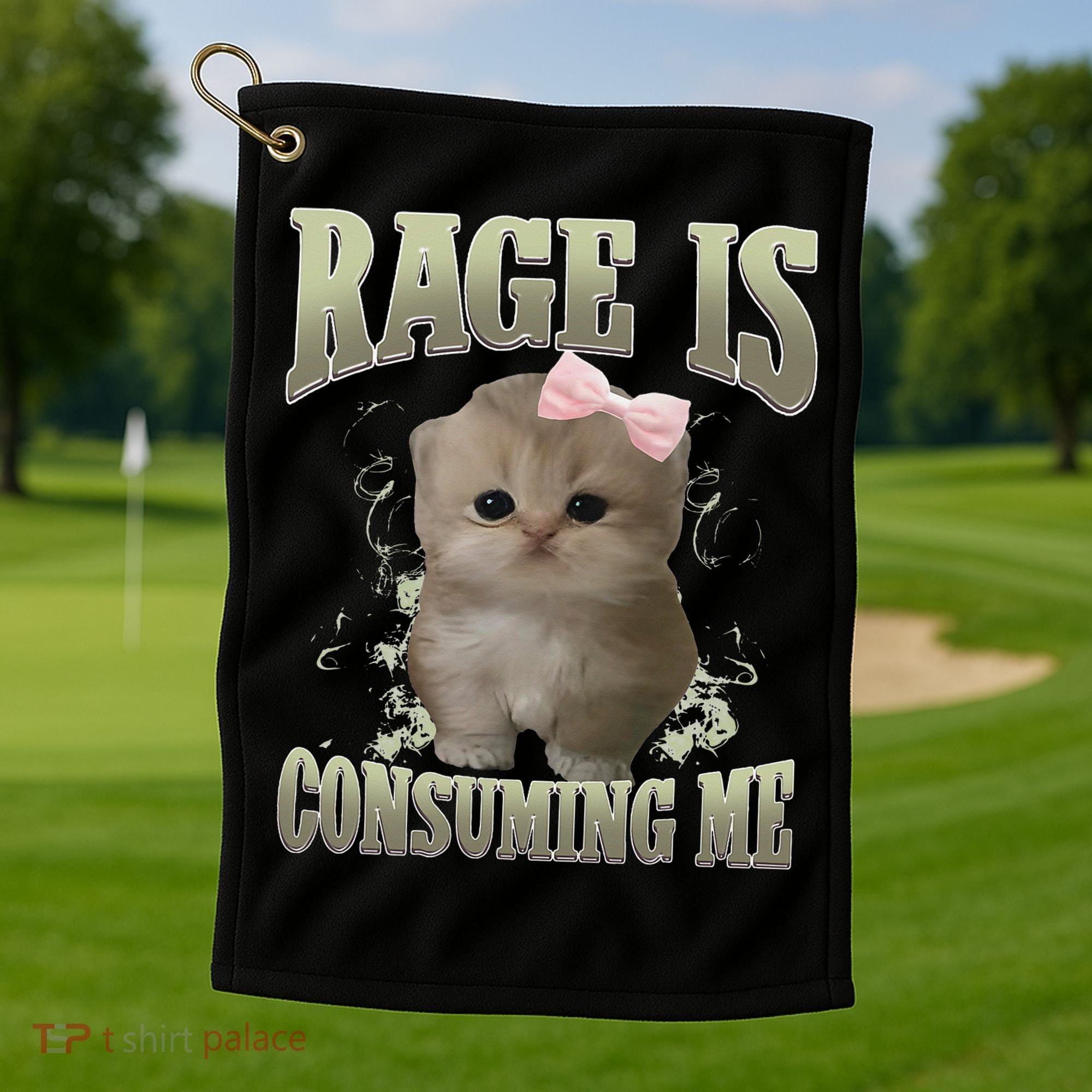 Rage Is Consuming Me Cute Coquette Bow Kawaii Cat Meme Golf Towel