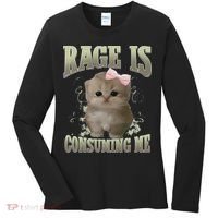 Rage Is Consuming Me Cute Coquette Bow Kawaii Cat Meme Women's Long Sleeve Shirt thumb 0