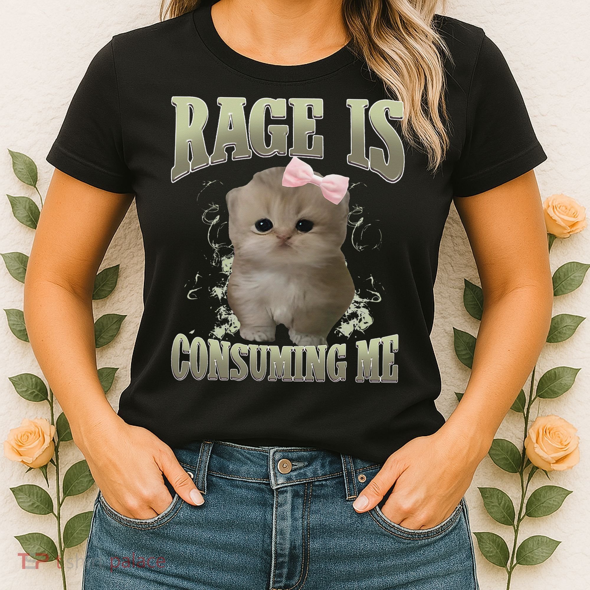 Rage Is Consuming Me Cute Coquette Bow Kawaii Cat Meme Women's T-Shirt