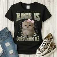Rage Is Consuming Me Cute Coquette Bow Kawaii Cat Meme Women's T-Shirt thumb 3