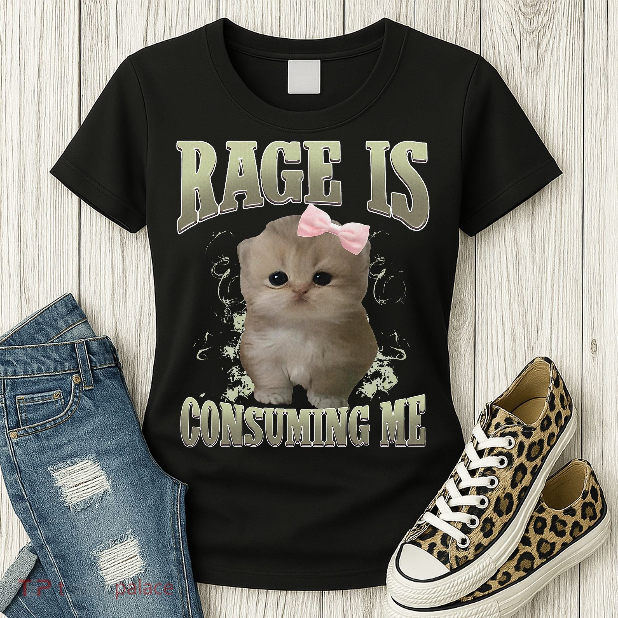 Rage Is Consuming Me Cute Coquette Bow Kawaii Cat Meme Women's T-Shirt