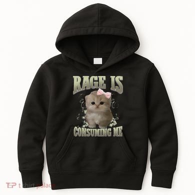 Rage Is Consuming Me Cute Coquette Bow Kawaii Cat Meme Kids Hoodie