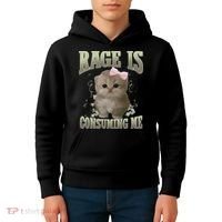 Rage Is Consuming Me Cute Coquette Bow Kawaii Cat Meme Kids Hoodie thumb 4