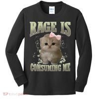 Rage Is Consuming Me Cute Coquette Bow Kawaii Cat Meme Kids Long Sleeve Shirt thumb 0