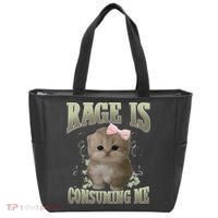 Rage Is Consuming Me Cute Coquette Bow Kawaii Cat Meme Tote Bag thumb 0