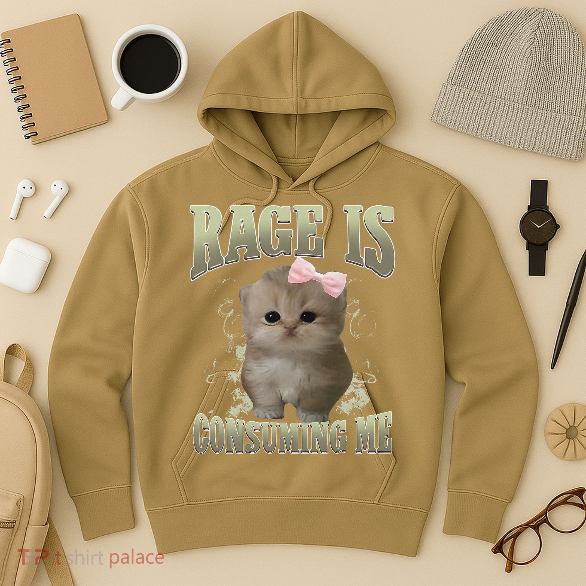 Rage Is Consuming Me Cute Coquette Bow Kawaii Cat Meme Hoodie