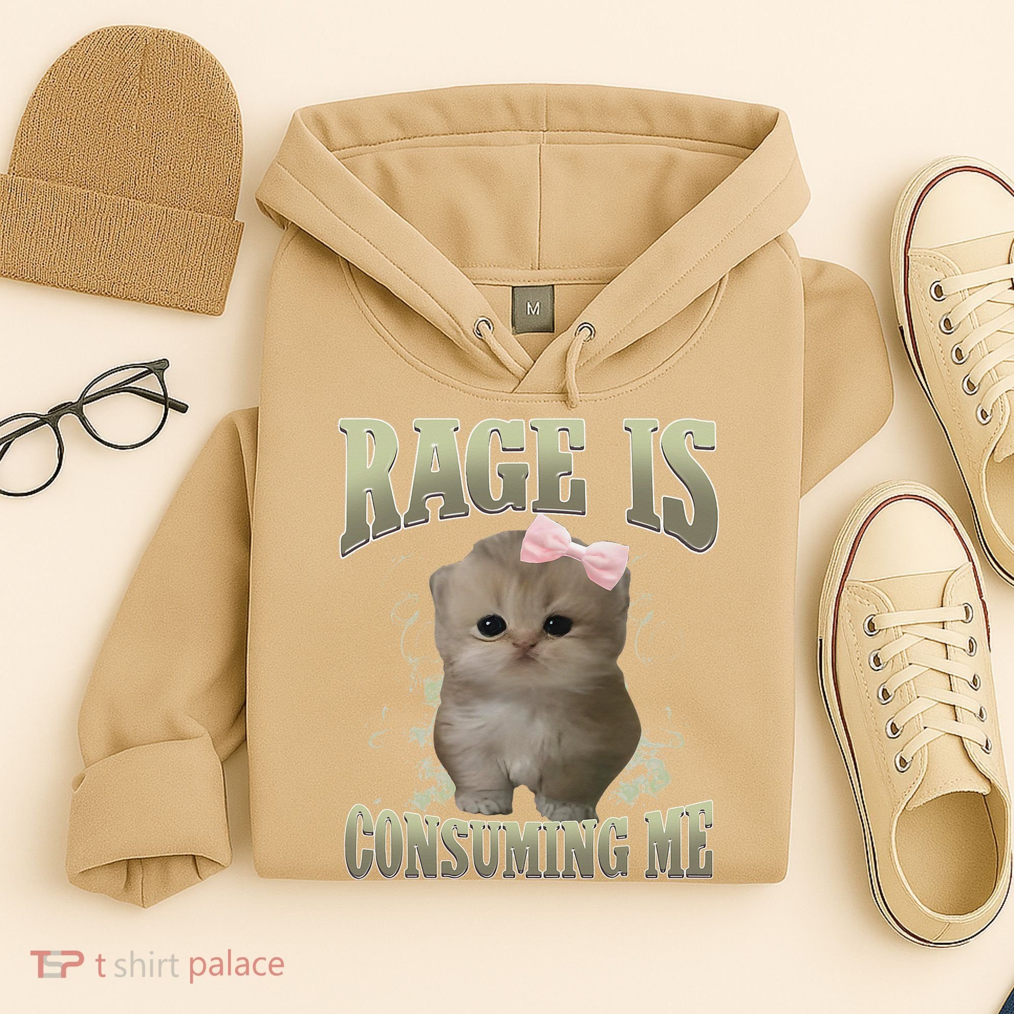 Rage Is Consuming Me Cute Coquette Bow Kawaii Cat Meme Hoodie