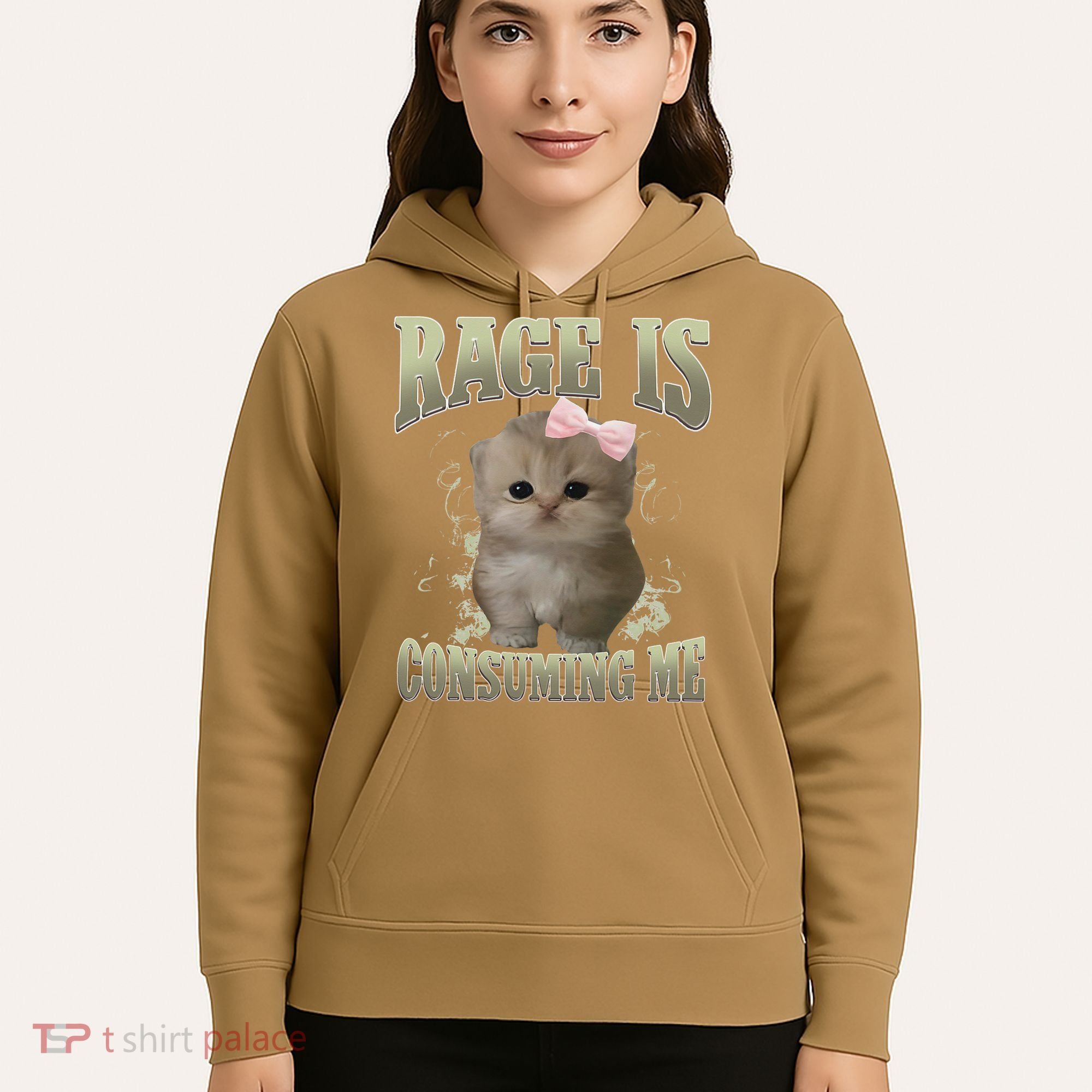 Rage Is Consuming Me Cute Coquette Bow Kawaii Cat Meme Hoodie