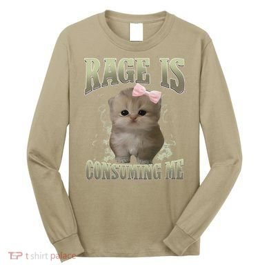 Rage Is Consuming Me Cute Coquette Bow Kawaii Cat Meme Long Sleeve Shirt