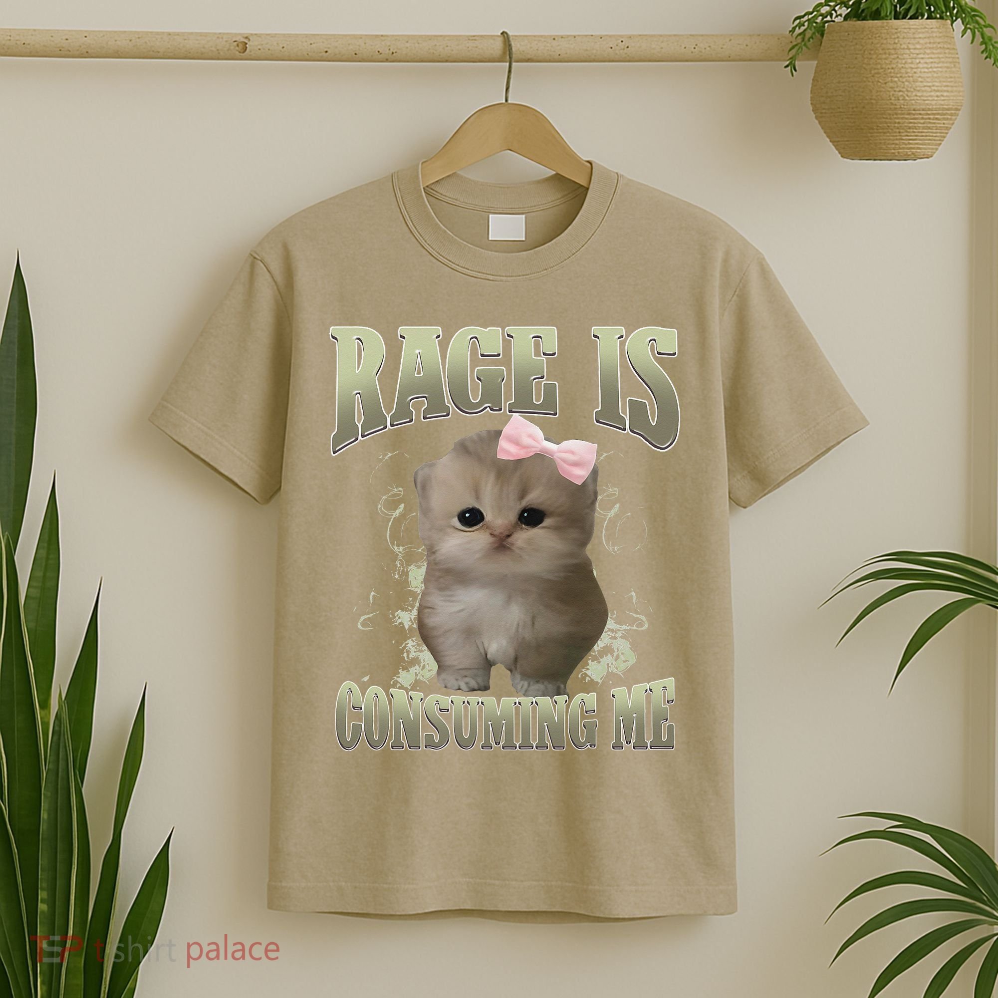 Rage Is Consuming Me Cute Coquette Bow Kawaii Cat Meme T-Shirt