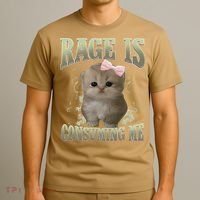 Rage Is Consuming Me Cute Coquette Bow Kawaii Cat Meme T-Shirt thumb 3