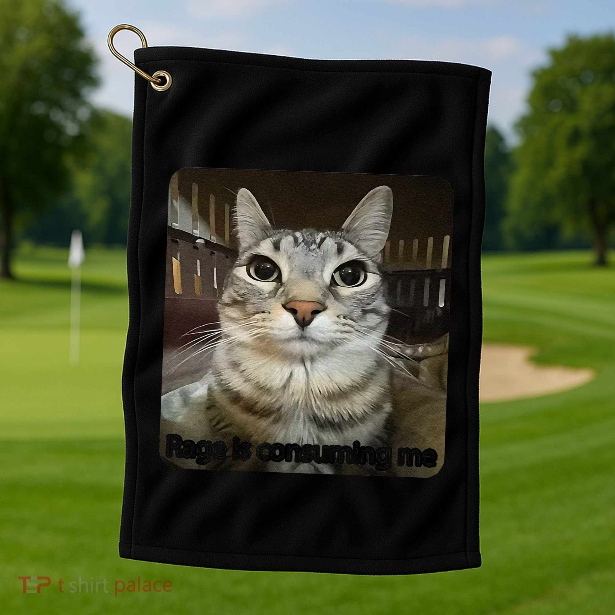 Rage Is Consuming Me Funny Meme Cat Joke Cat Lovers Golf Towel