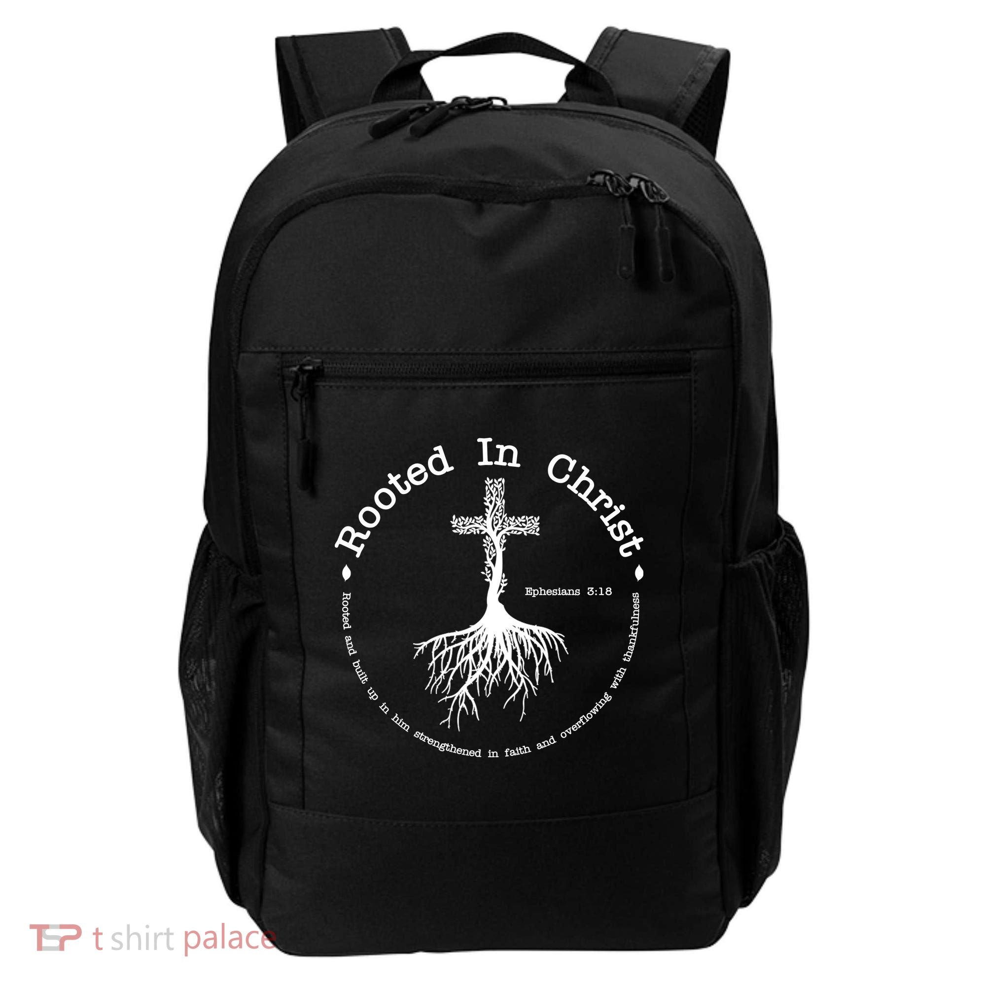 Rooted In Christ Christianity Quote Backpack