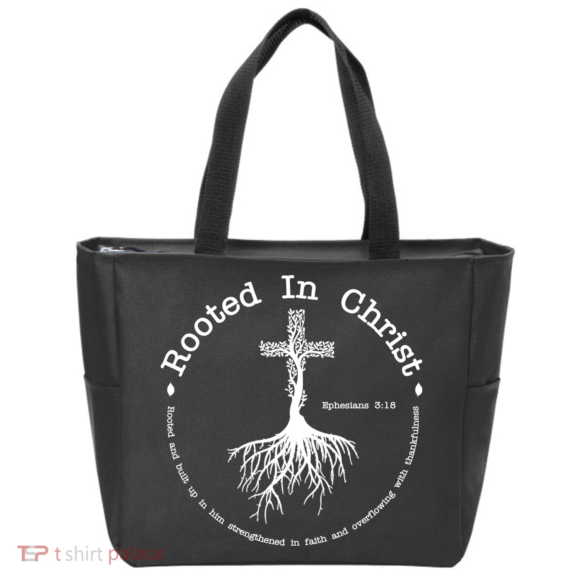 Rooted In Christ Christianity Quote Tote Bag