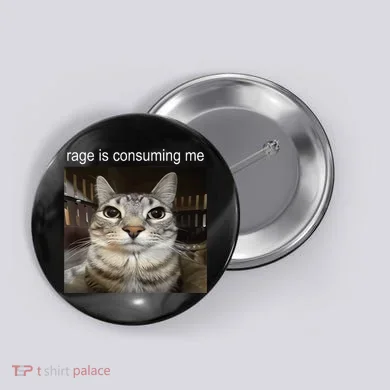 Rage Is Consuming Me Silly Staring Cat Meme Button