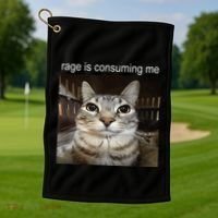 Rage Is Consuming Me Silly Staring Cat Meme Golf Towel thumb 1
