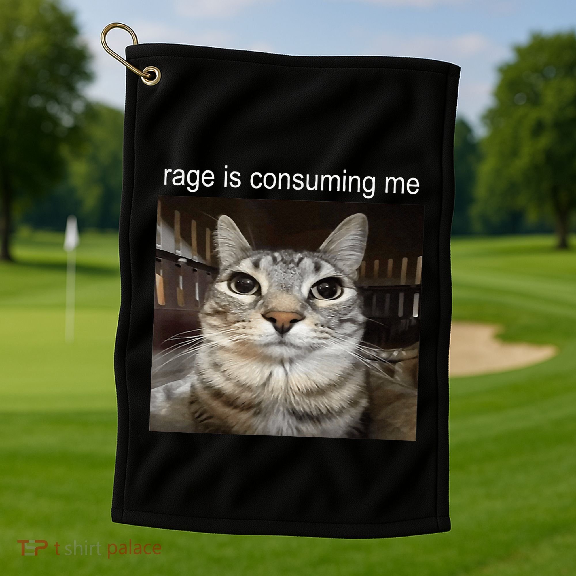 Rage Is Consuming Me Silly Staring Cat Meme Golf Towel