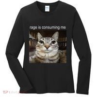 Rage Is Consuming Me Silly Staring Cat Meme Women's Long Sleeve Shirt thumb 0