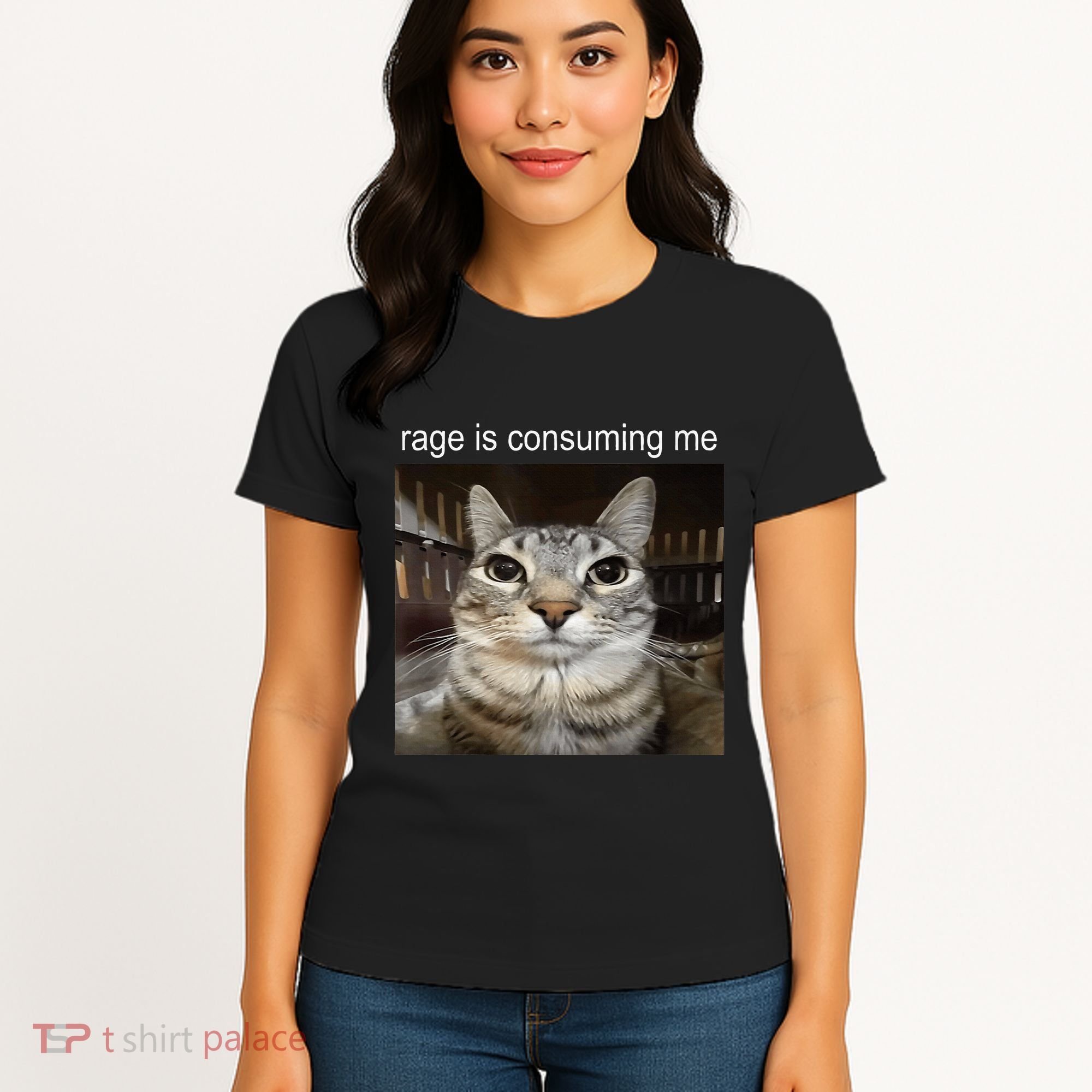 Rage Is Consuming Me Silly Staring Cat Meme Women's T-Shirt