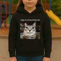 Rage Is Consuming Me Silly Staring Cat Meme Kids Hoodie thumb 3