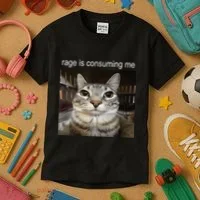 Rage Is Consuming Me Silly Staring Cat Meme Kids T-Shirt thumb 3