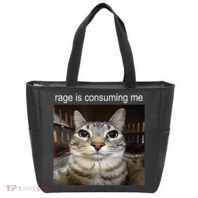 Rage Is Consuming Me Silly Staring Cat Meme Tote Bag