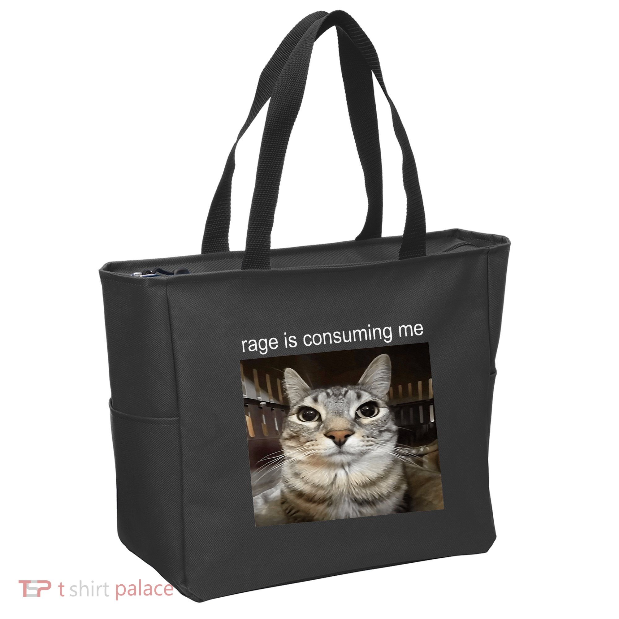 Rage Is Consuming Me Silly Staring Cat Meme Tote Bag