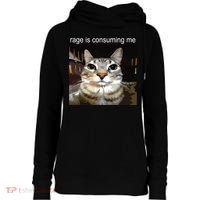 Rage Is Consuming Me Silly Staring Cat Meme Womens Funnel Neck Pullover Hood thumb 0