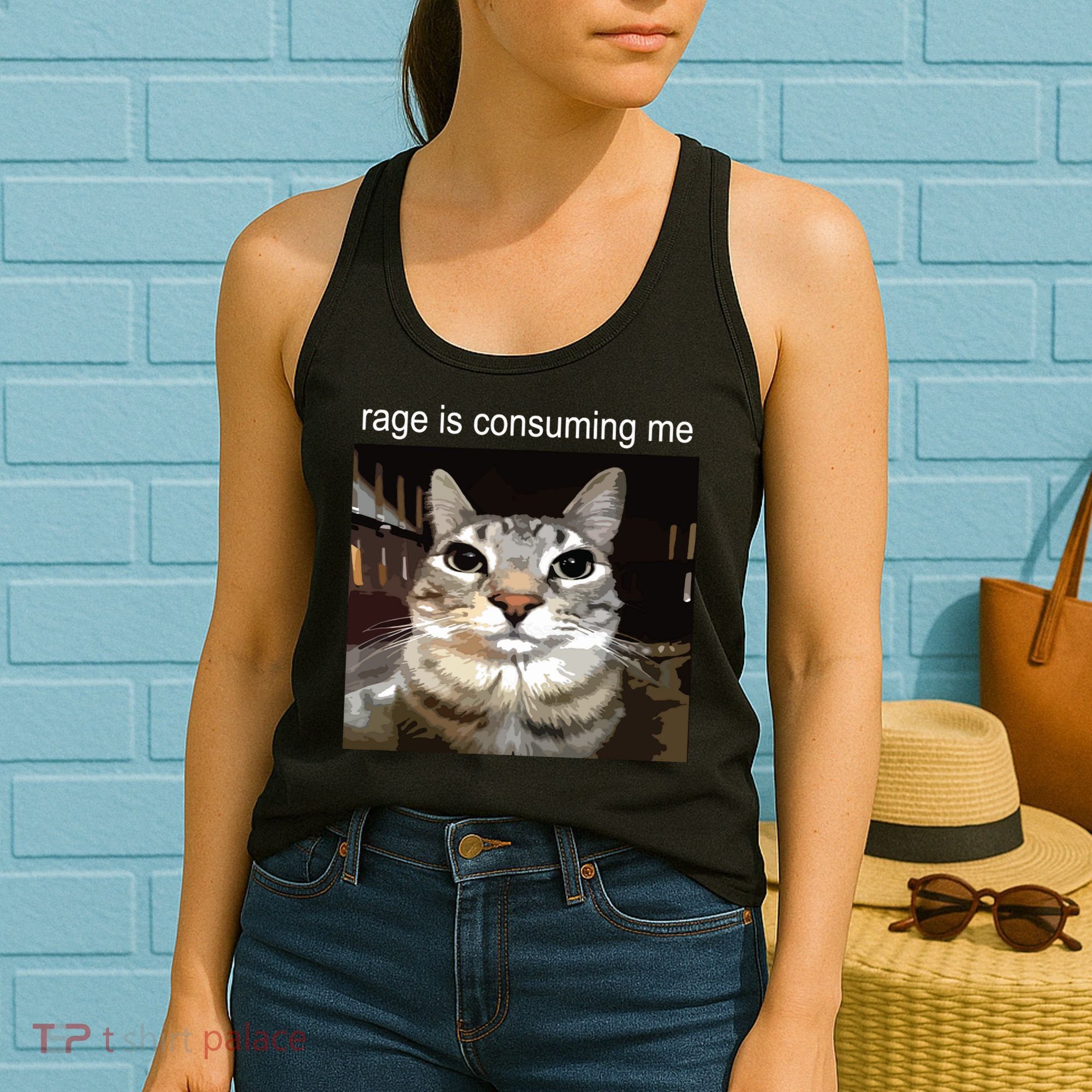 Rage Is Consuming Me Silly Staring Cat Meme Women's Tank Top