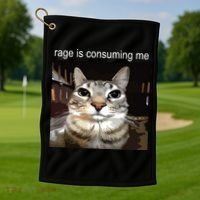 Rage Is Consuming Me Silly Staring Cat Meme Golf Towel thumb 1