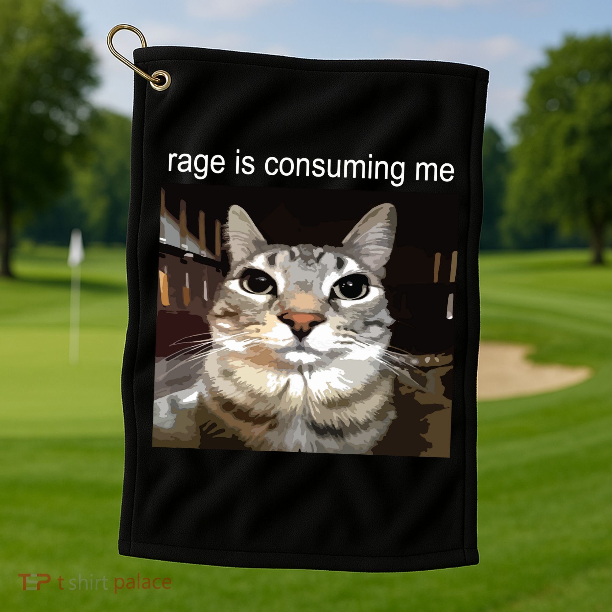 Rage Is Consuming Me Silly Staring Cat Meme Golf Towel