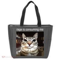 Rage Is Consuming Me Silly Staring Cat Meme Tote Bag thumb 0