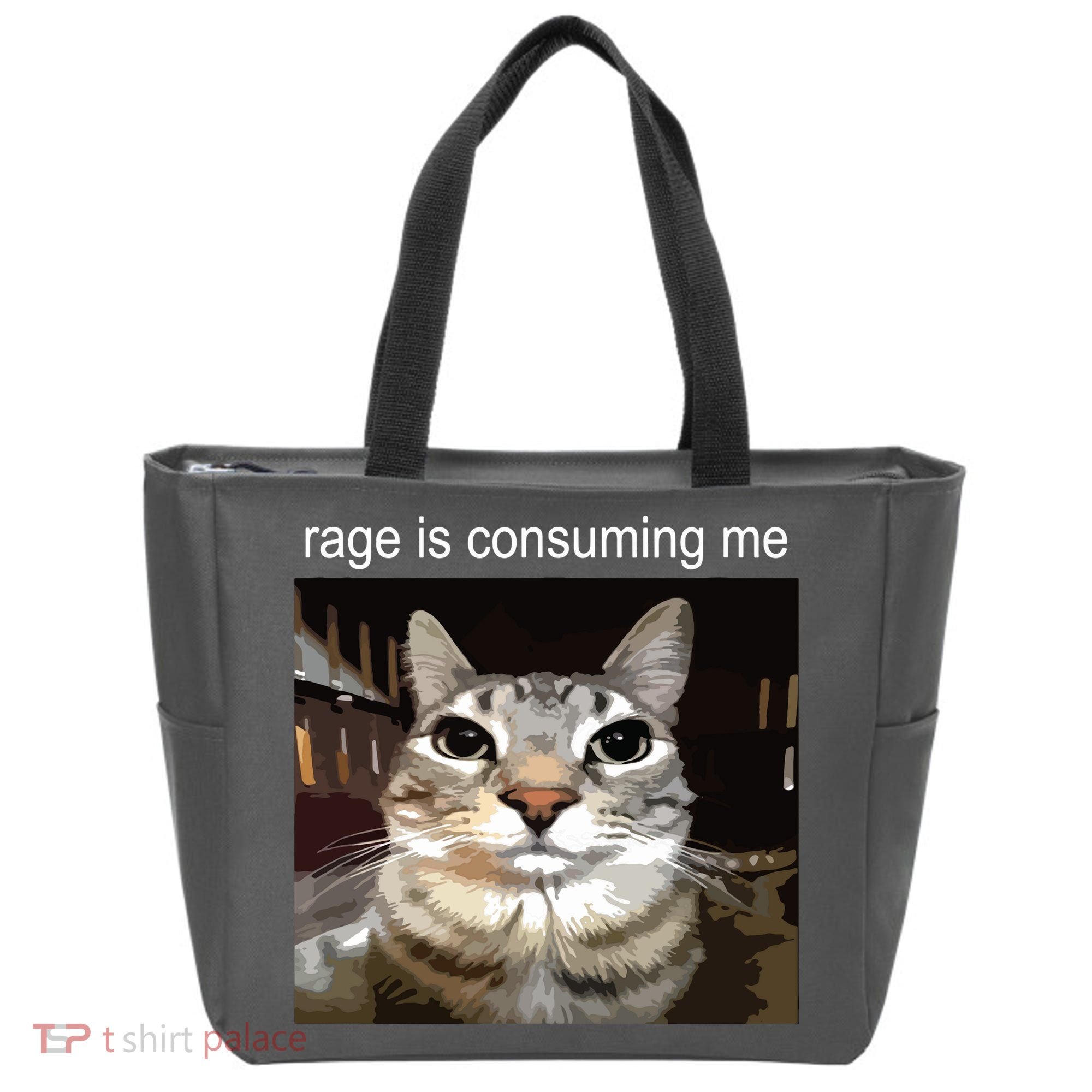 Rage Is Consuming Me Silly Staring Cat Meme Tote Bag