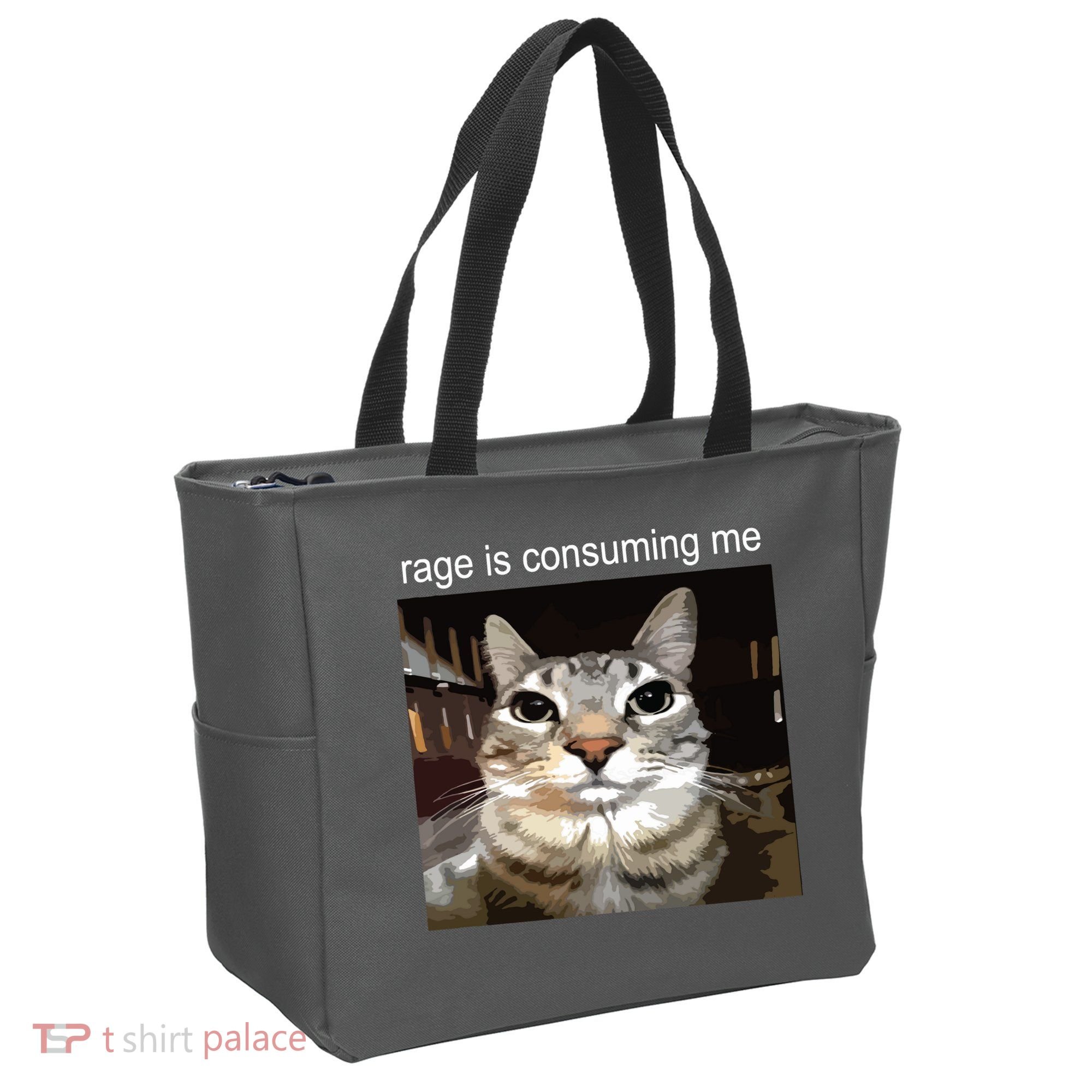 Rage Is Consuming Me Silly Staring Cat Meme Tote Bag