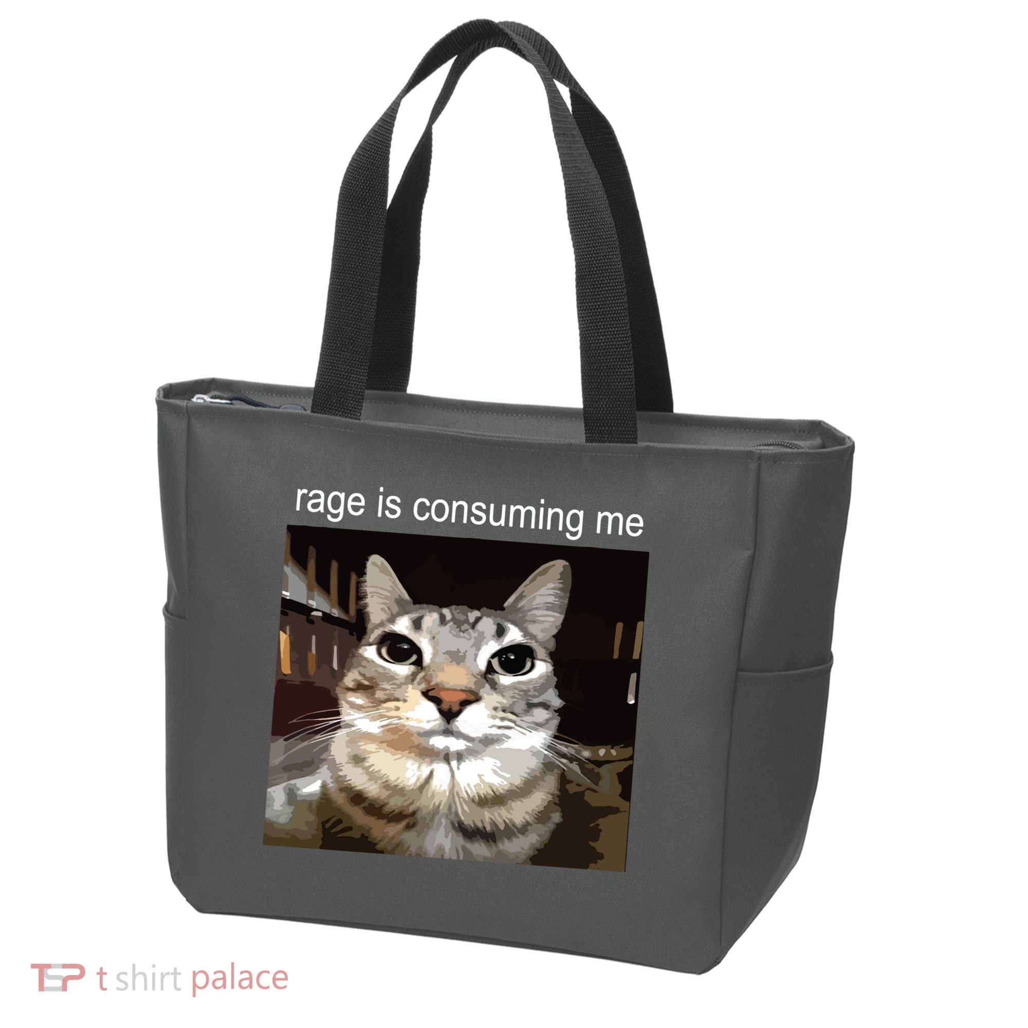 Rage Is Consuming Me Silly Staring Cat Meme Tote Bag