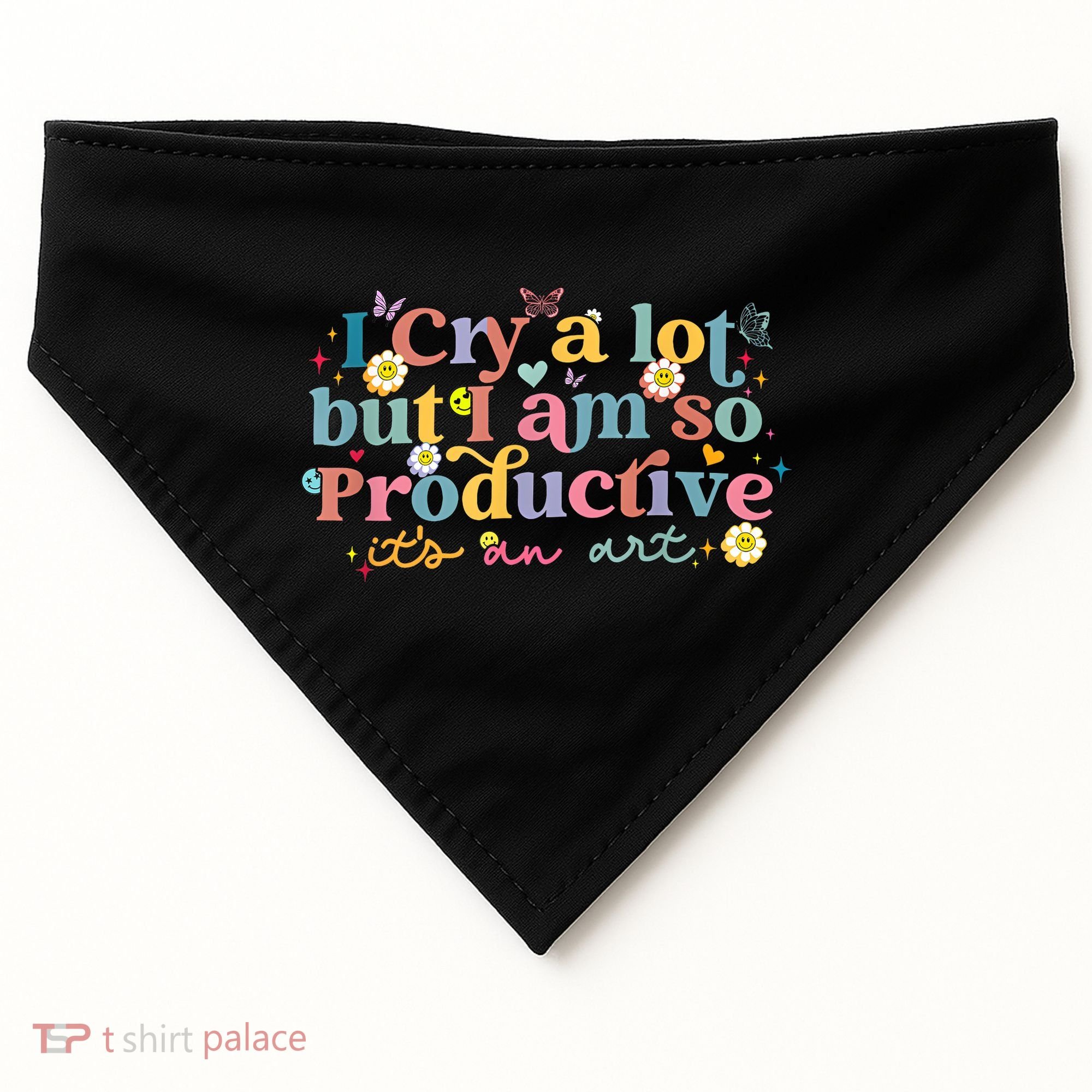 Retro I Cry A Lot But I Am So Productive Funny Trending Meme USA-Made Doggie Bandana