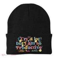 Retro I Cry A Lot But I Am So Productive Funny Trending Meme Beanie thumb 0