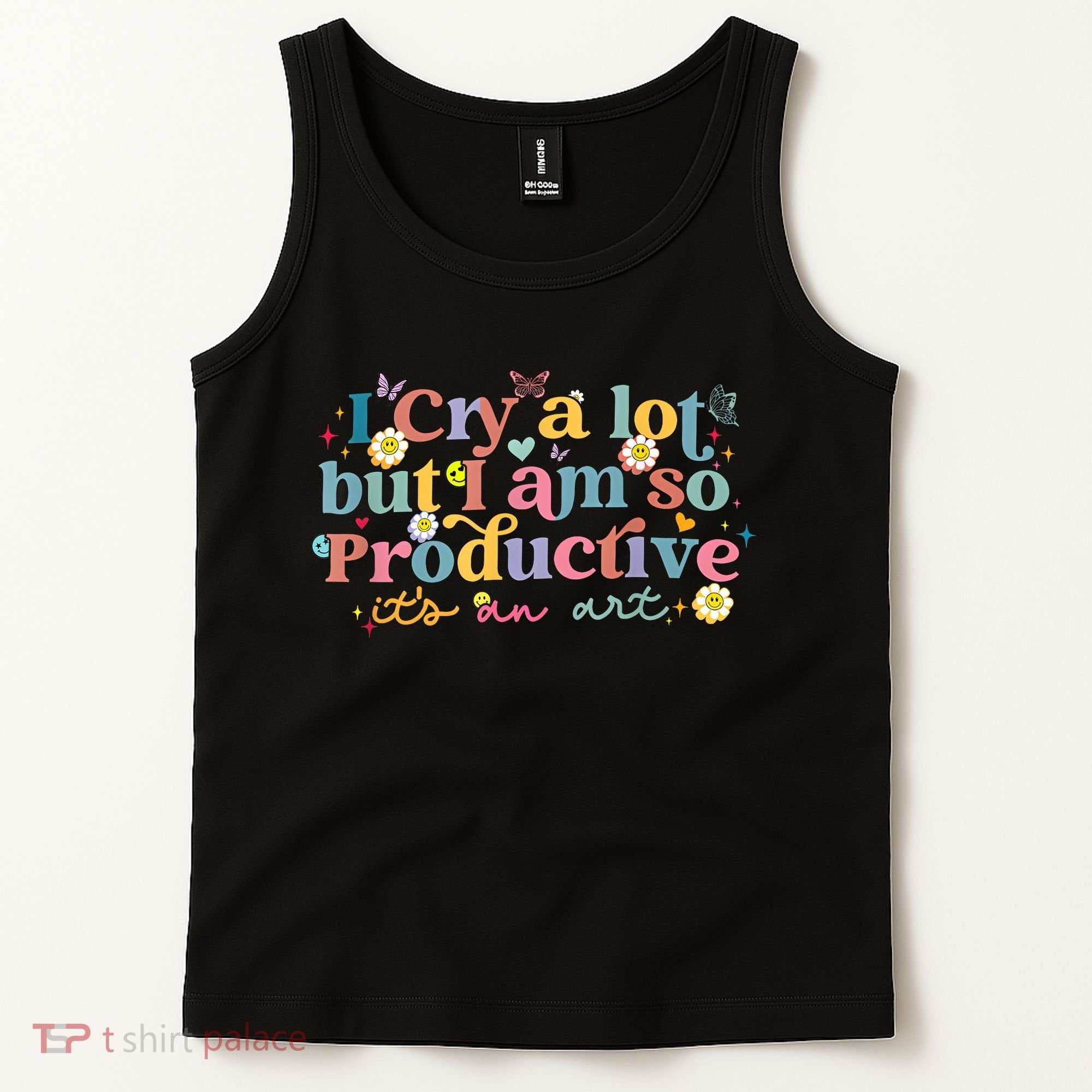 Retro I Cry A Lot But I Am So Productive Funny Trending Meme Tank Top