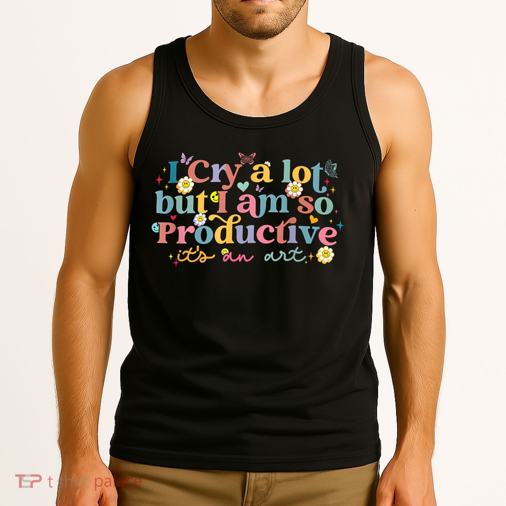 Retro I Cry A Lot But I Am So Productive Funny Trending Meme Tank Top