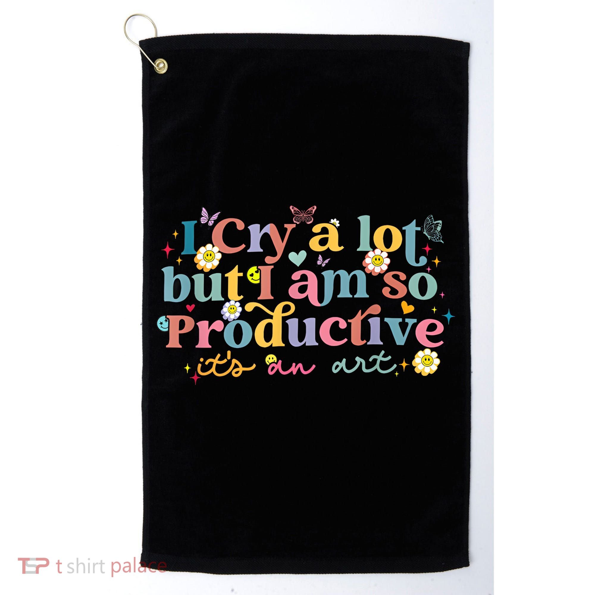 Retro I Cry A Lot But I Am So Productive Funny Trending Meme Golf Towel