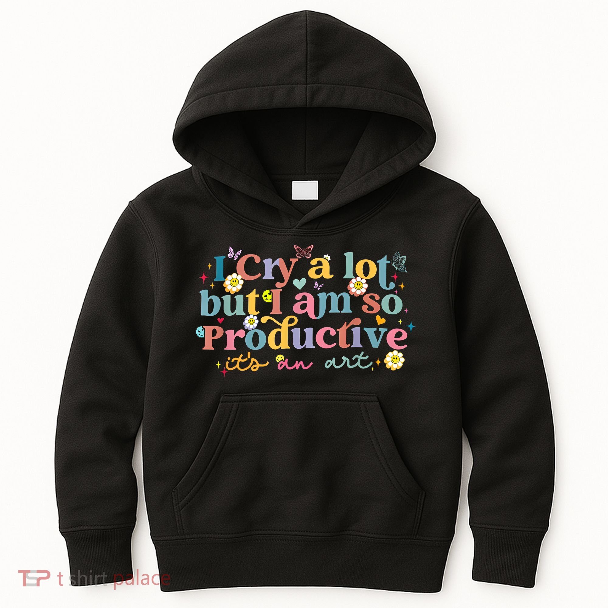 Retro I Cry A Lot But I Am So Productive Funny Trending Meme Kids Hoodie