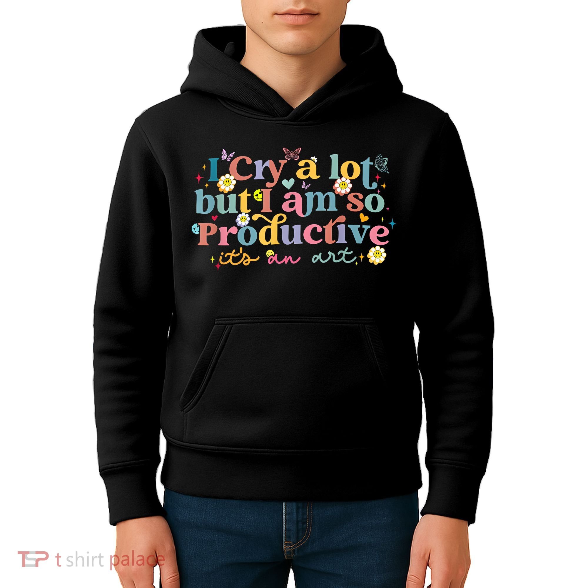 Retro I Cry A Lot But I Am So Productive Funny Trending Meme Kids Hoodie
