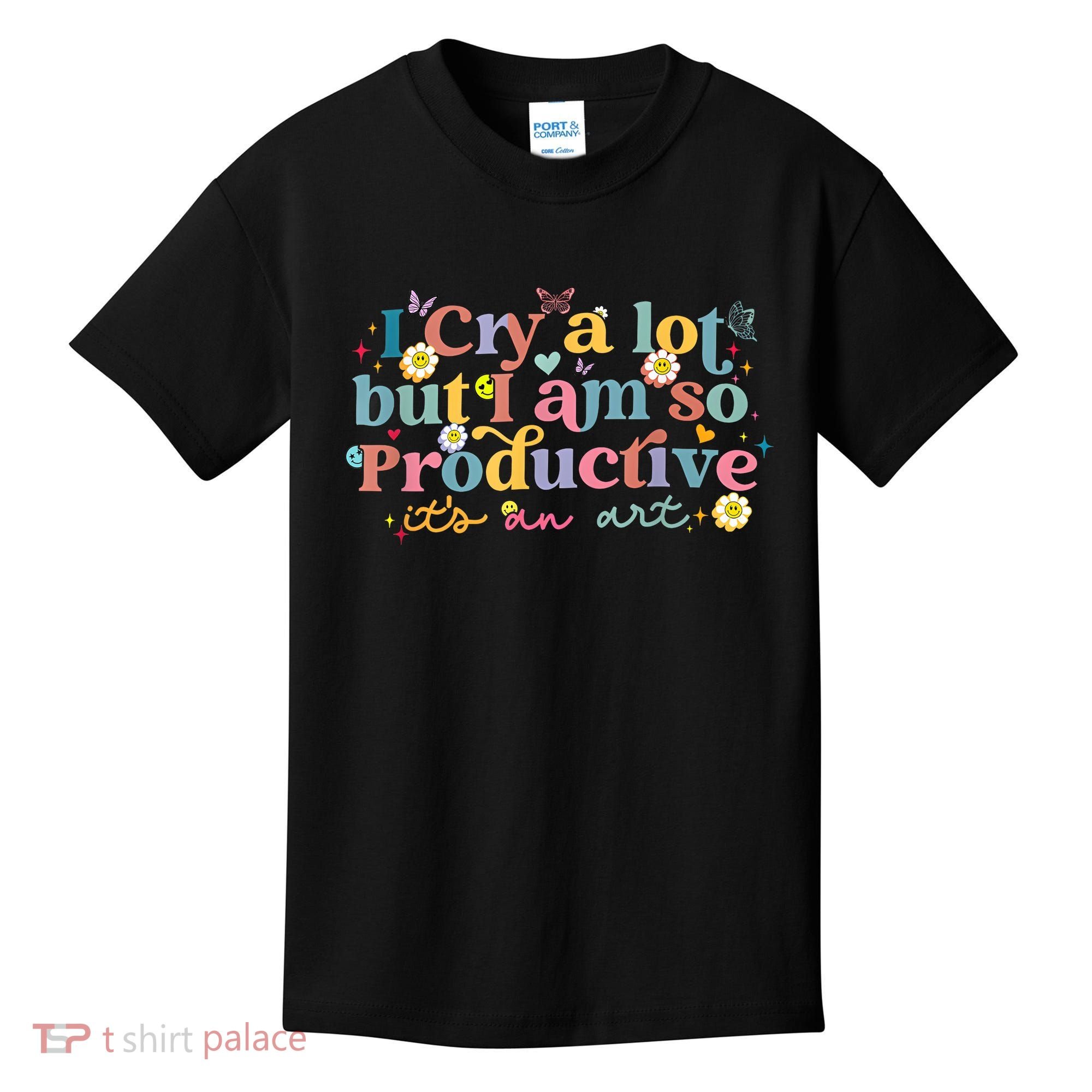 Retro I Cry A Lot But I Am So Productive Funny Trending Meme Kids T-Shirt