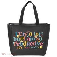 Retro I Cry A Lot But I Am So Productive Funny Trending Meme Tote Bag thumb 0