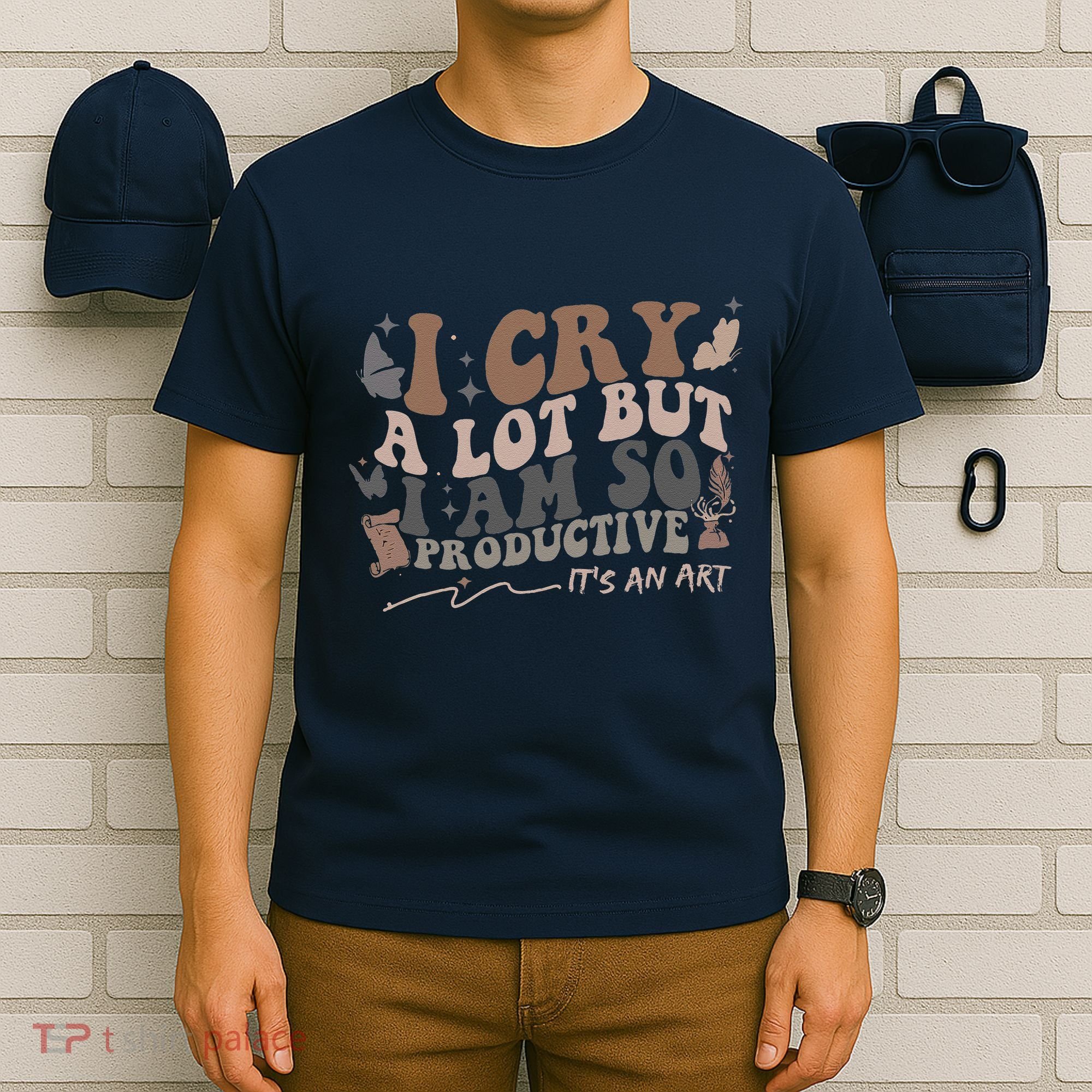 Retro I Cry A Lot But I Am So Productive Funny Trending Meme T-Shirt