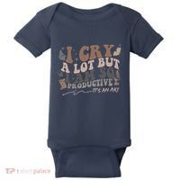 Retro I Cry A Lot But I Am So Productive Funny Trending Meme Baby Bodysuit thumb 0