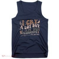 Retro I Cry A Lot But I Am So Productive Funny Trending Meme Tank Top thumb 0