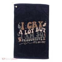 Retro I Cry A Lot But I Am So Productive Funny Trending Meme Golf Towel thumb 0