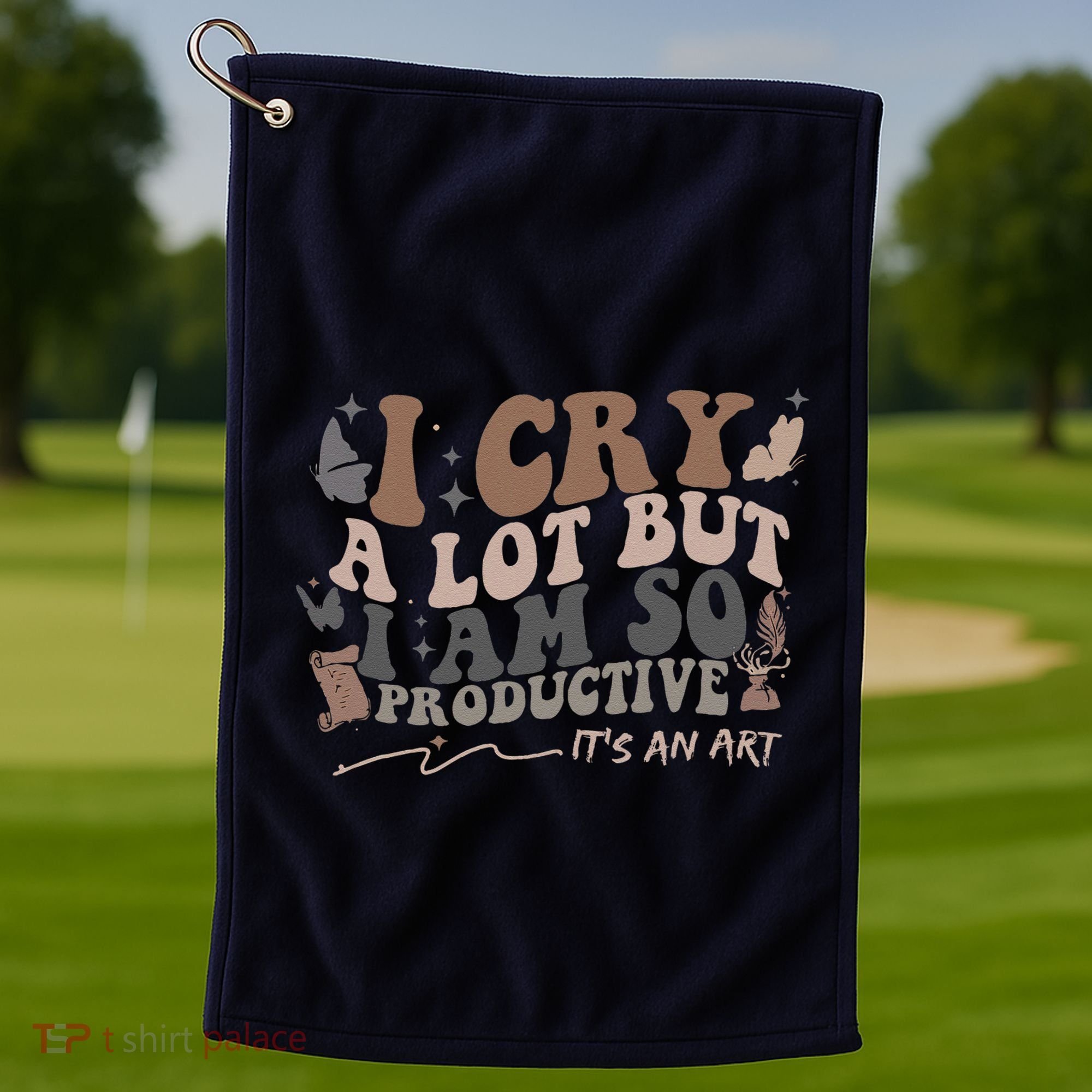 Retro I Cry A Lot But I Am So Productive Funny Trending Meme Golf Towel